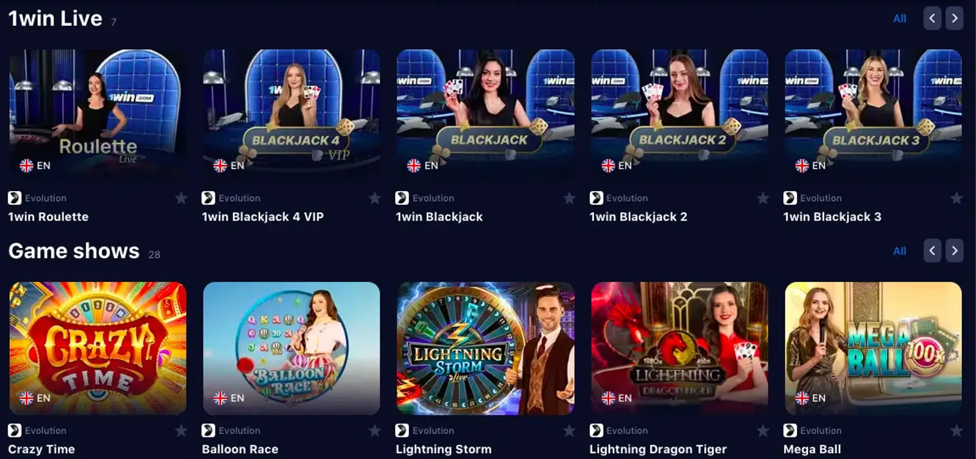 1Win live casino