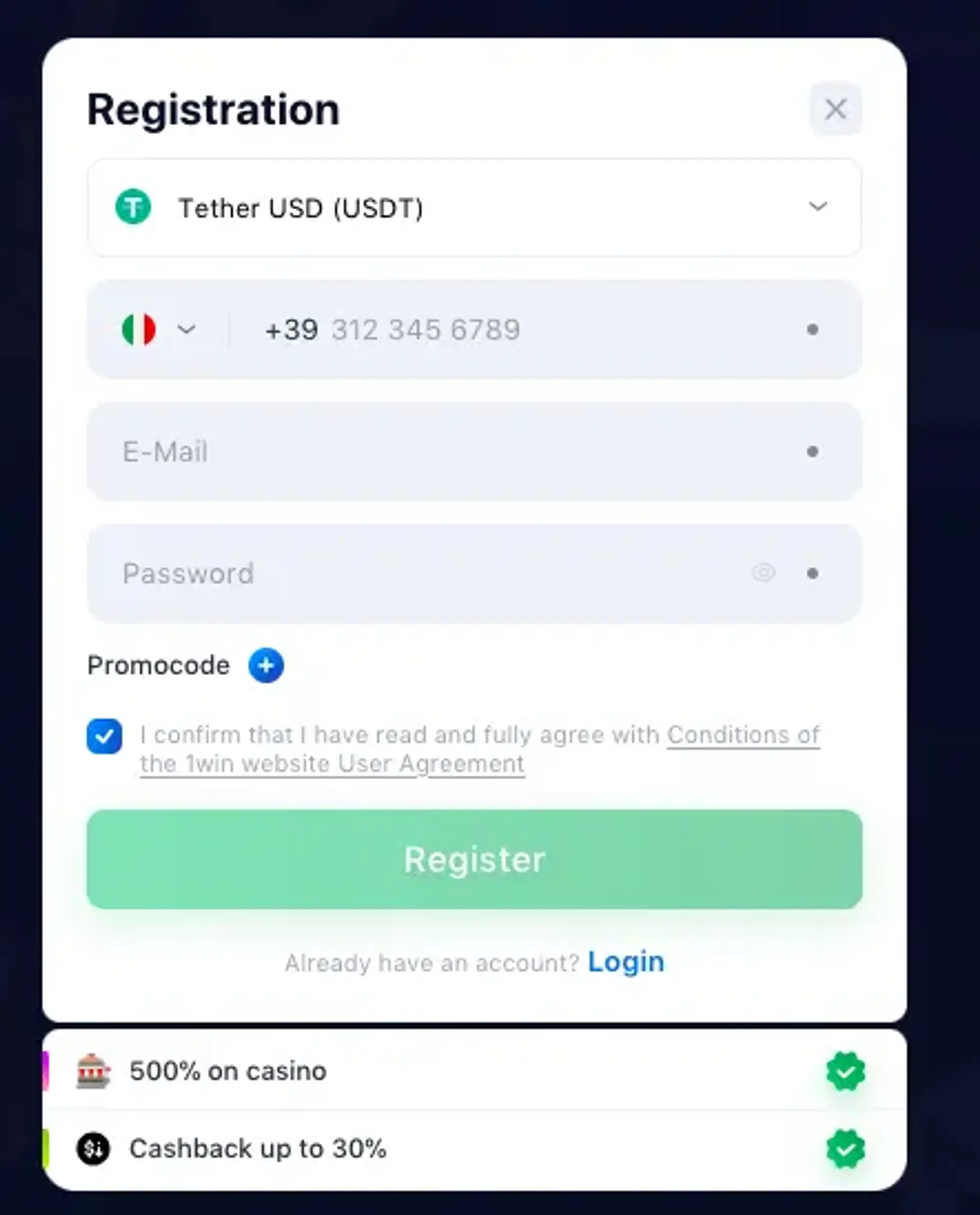 1Win registration