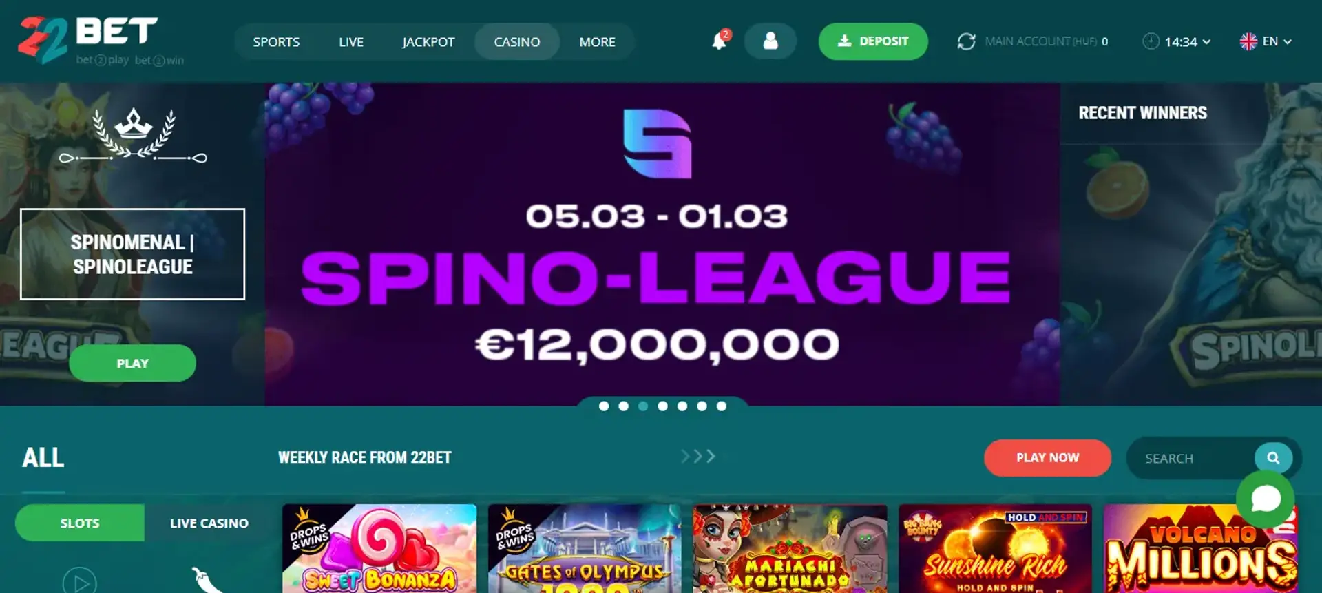 22Bet homepage