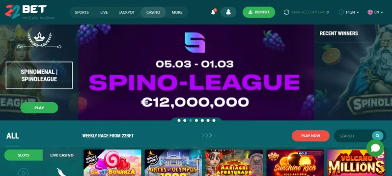22Bet homepage