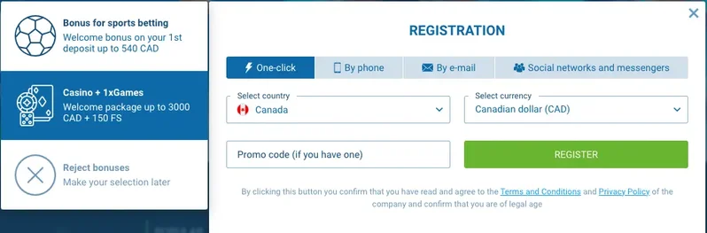 1xBet registration