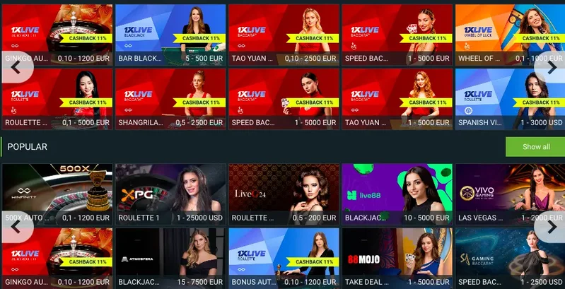 1xBet live casino