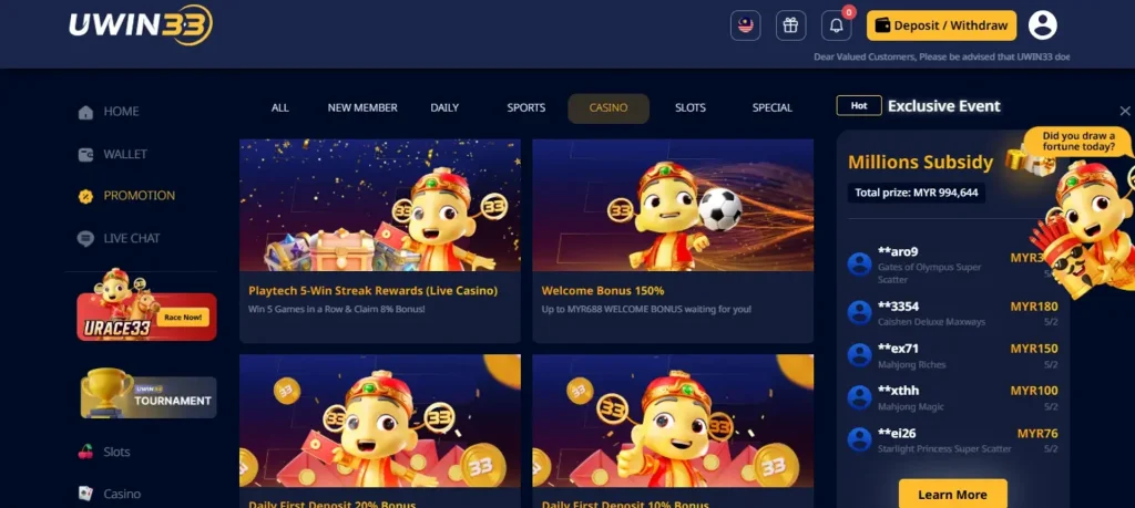 Uwin33 bonuses and promotions